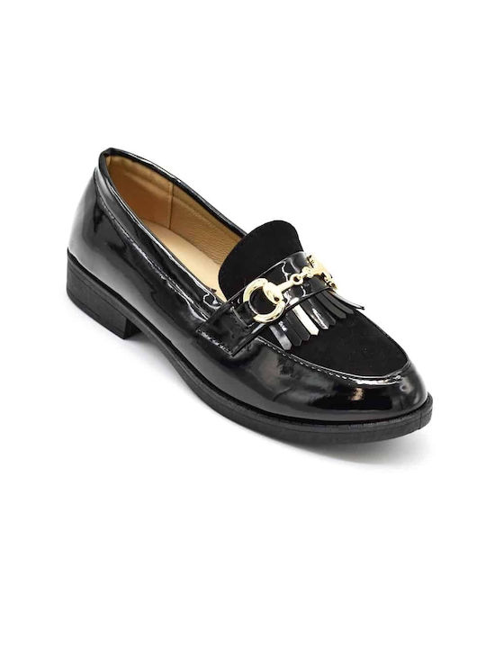 Abrand Jeans Patent Leather Women's Moccasins in Black Color