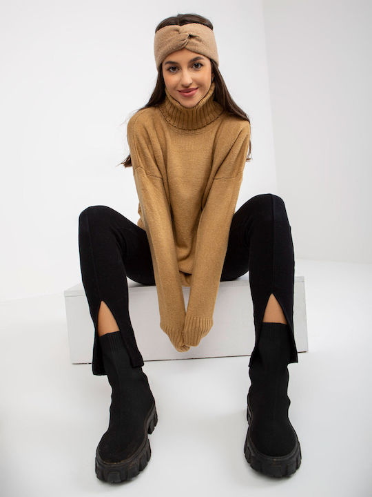 Rue Paris Women's Long Sleeve Sweater Turtleneck Camel