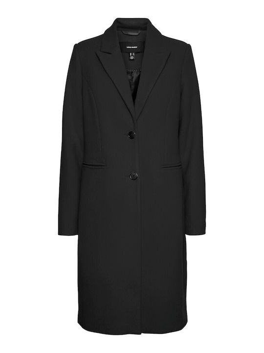 Wolle Damen Schwarz Mantel mit Knöpfen