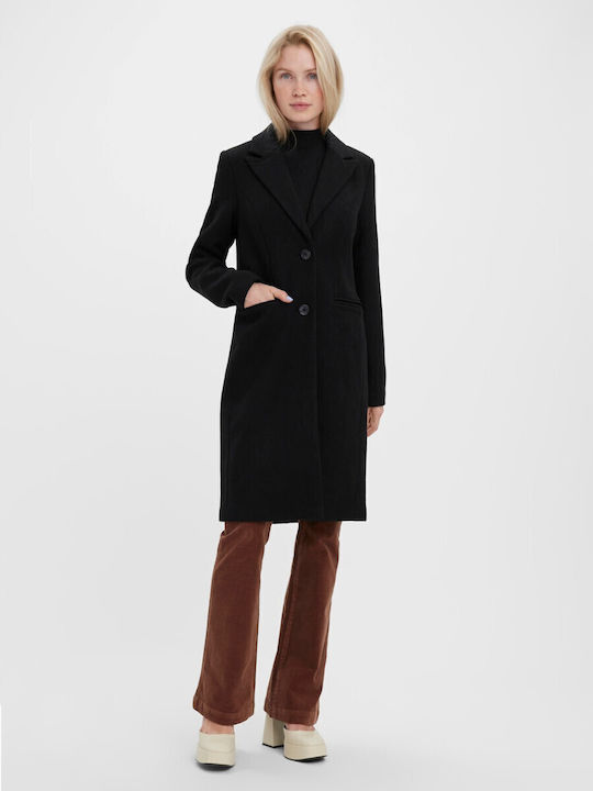 Wolle Damen Schwarz Mantel mit Knöpfen