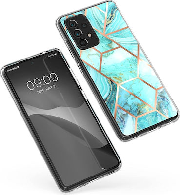 KWmobile Marbled Geometrics Plastic / Silicone Back Cover Turquoise / Rose Gold (Galaxy A22 5G)