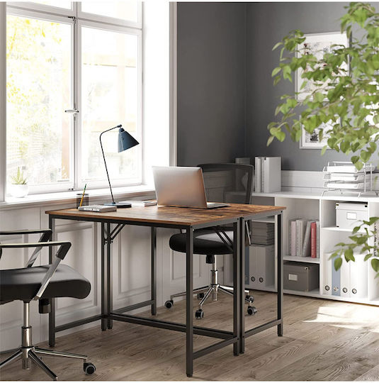 Birou Din Lemn Rustic Maro / Negru Cu Picioare Metalice 100x50x75cm