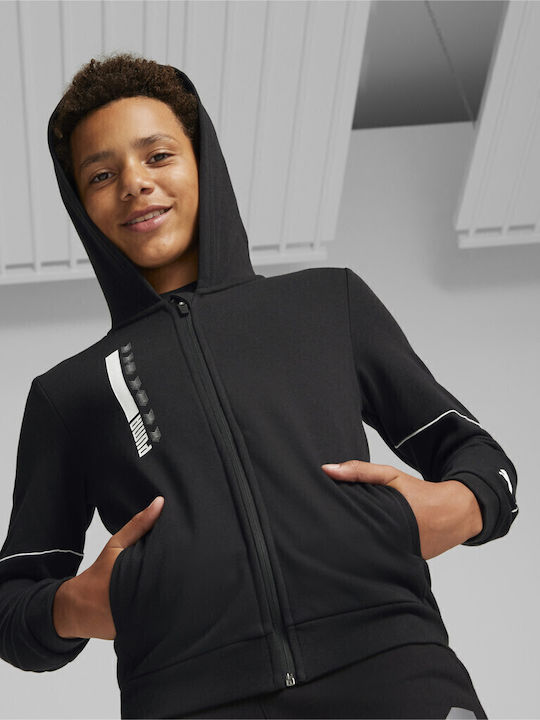 Athletic Kids Sweatshirt Cardigan Cotton with Hood Black Active Sports