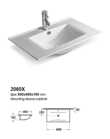 Drop Torino 60 Countertop with Sink & Mirror Glossy Lacquer L61xW46xH50cm White