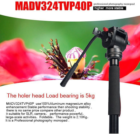 Photography & Video Monopod Made of Aluminum with Tripod Base with Hydraulic Head and 5kg Maximum Load