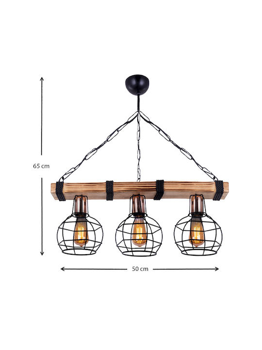 Megapap Marit Pendant Light Black with Rope for Socket E27 50x15x65cm