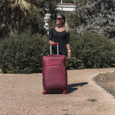 Cardinal Large Travel Suitcase Fabric Burgundy with 4 Wheels Height 70cm