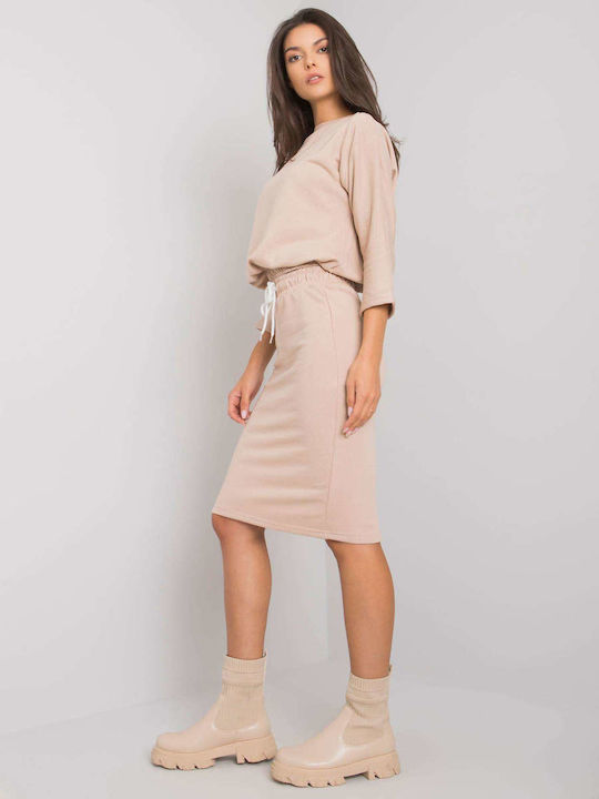 Ex Moda Set with High Waist Midi Skirt in Beige color