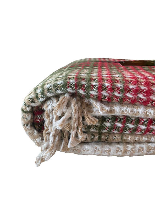 TnS Κουβέρτα Fleece Καναπέ 130x170εκ. Κόκκινο / Πράσινο / Μπεζ
