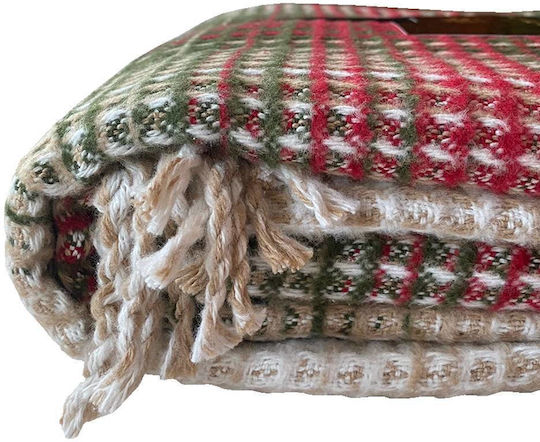 TnS Κουβέρτα Fleece Καναπέ 130x170εκ. Κόκκινο / Πράσινο / Μπεζ
