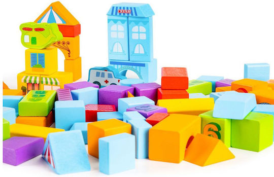 Ecotoys Cuburi De Construit Din Lemn Pentru 2+ Ani 100 Bucăți