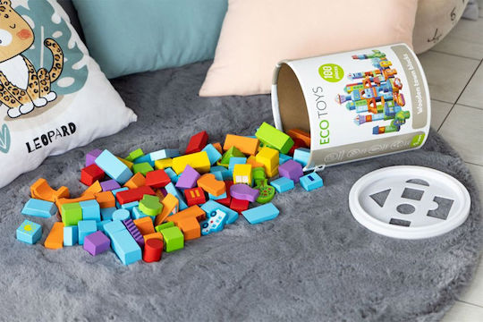 Ecotoys Cuburi De Construit Din Lemn Pentru 2+ Ani 100 Bucăți