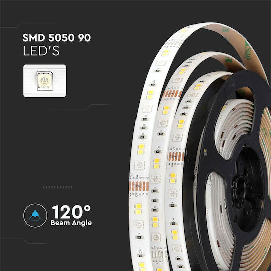 V-TAC Waterproof Smart LED Strip Wi-Fi 12V Adjustable White Light 5m Type SMD5050 with Power Supply & Remote Control