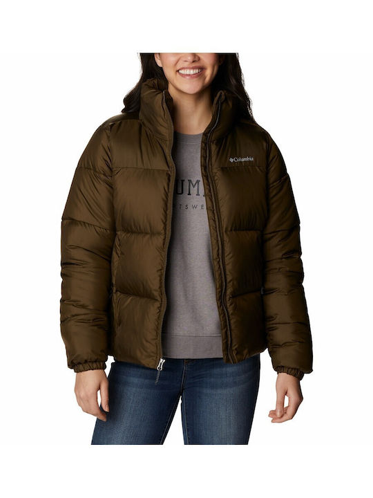 Puffect Women's for Hiking Short Puffer Jacket for Winter Olive Green