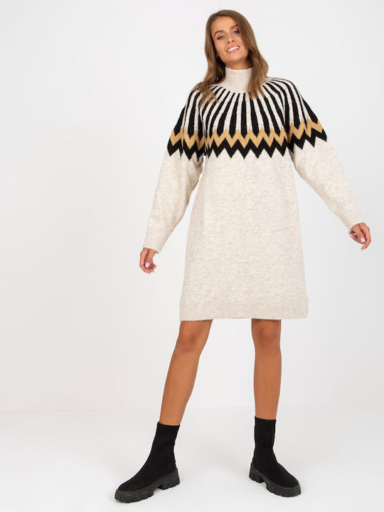 Rue Paris Mini Dress Turtleneck Beige