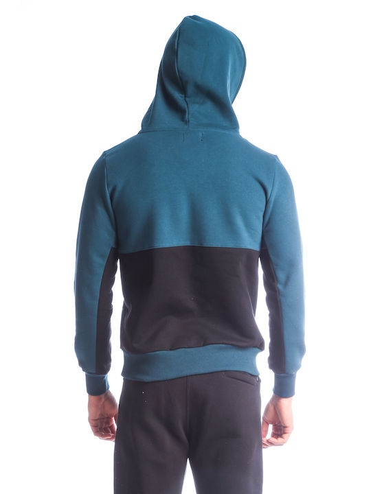 Paco & Co Herren Sweatshirt mit Kapuze und Taschen Petrol Blau