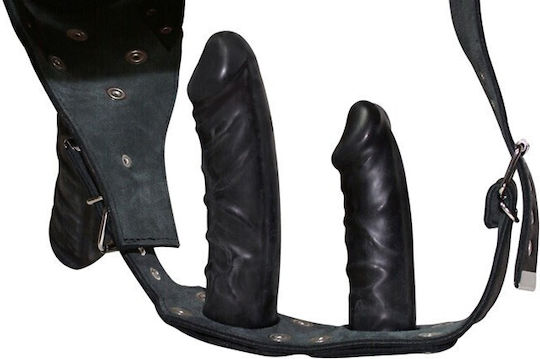 Zado Leather String with 3 Dildos Gurtzeug mit Dreifach Dildo in Schwarz Farbe