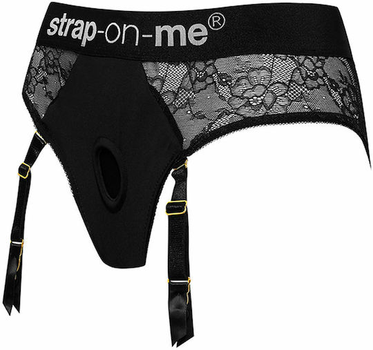 Strap On Me Diva Luxury Lace Strap On Harness With Suspenders Small Εσώρουχο σε Μαύρο Χρώμα