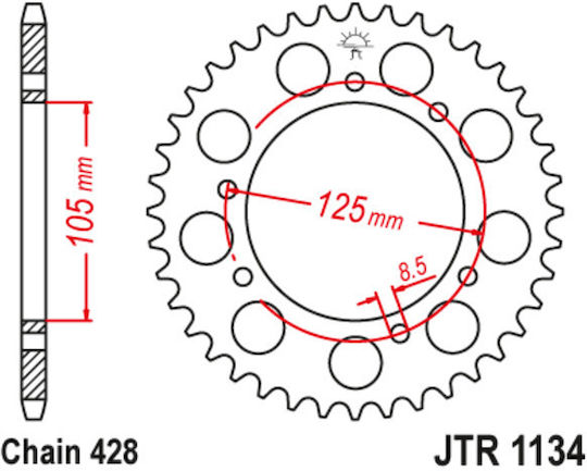 JT Sprockets Заден зъбен колело 48 Зъби за Yamaha XT 125 2005-2010