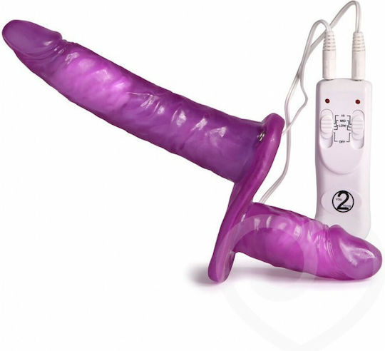 You2Toys Harness με Διπλό Dildo και Δόνηση σε Μωβ Χρώμα