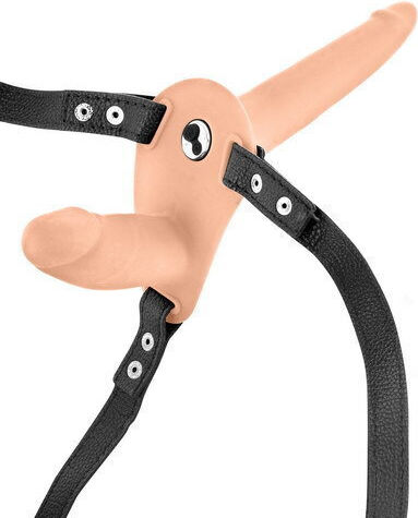 Fetish Tentation Fetish Tentation Harness with Double Dildo 15.5cm and Vibration in skin color
