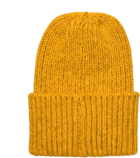 Beanie Γυναικείος Σκούφος με Rib Πλέξη σε Κίτρινο χρώμα