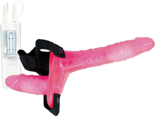 Nanma Joyride Duo Double Penis Vibrating Dildo Strap On Harness με Διπλό Dildo και Δόνηση σε Ροζ Χρώμα