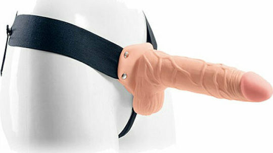Toyz4lovers Hollow Vibrating Strap-on Real Rapture with Balls Harness with Dildo 20.50cm and Vibration in skin color