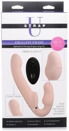 Strap U Ergo-Fit Twist Trägerlos Strap On mit Dildo 23.8cm mit Vibration in Farbe Light