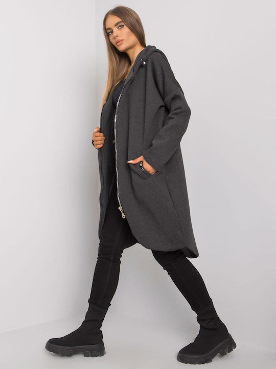 Rue Paris Women's Long Hooded Cardigan Graphite