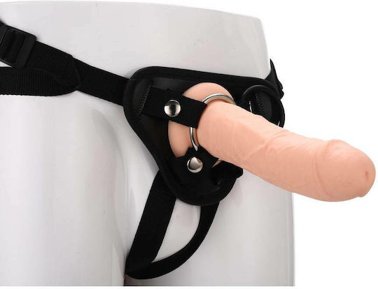 Dream Toys Real Stuff Strap On Realistic Silicone Dildo With Harness Harness με Dildo 21cm σε Μαύρο Χρώμα