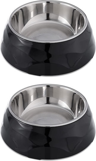 Navaris Stainless Steel Bowl Food & Water for Dog & Cat with Base 350ml 14cm in Black Color 2pcs