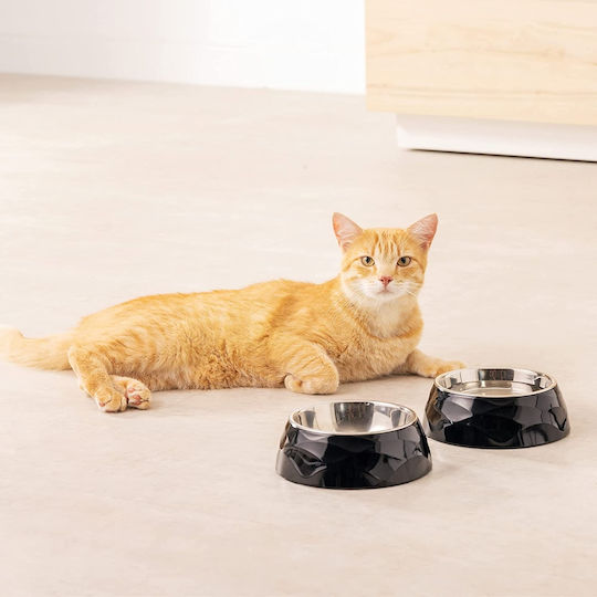 Navaris Stainless Steel Bowl Food & Water for Dog & Cat with Base 350ml 14cm in Black Color 2pcs