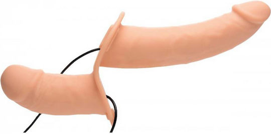 Strap U Power Pegger Double Strap On Vibrator Gurtzeug mit Doppelter Dildo 17cm und Vibration in Hautfarbe