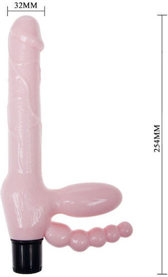 Baile Strapless Dildo With Anal Plug Strapless Strap On με Τριπλό Dildo και Δόνηση στο χρώμα του δέρματος