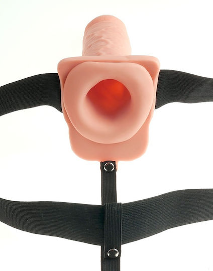 Pipedream Fetish Fantasy Hollow Rechargeable Strap-On with Balls Harness με Dildo 18cm στο χρώμα του δέρματος