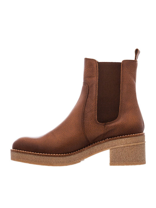 Leather Women's Chelsea Boots with Medium Heel Tabac Brown
