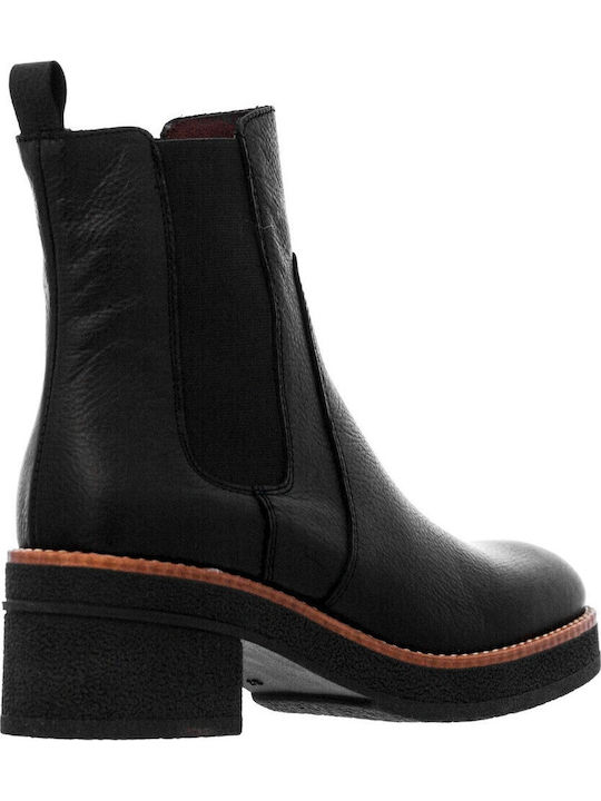 Leather Women's Chelsea Boots with Medium Heel Black