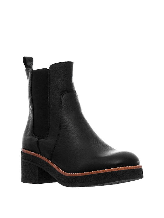 Marila Footwear Leather Women's Chelsea Boots with Medium Heel Black