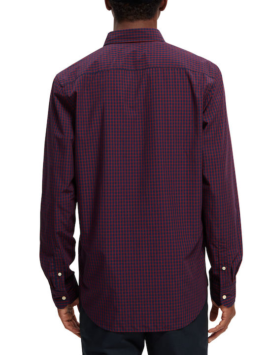 Scotch & Soda Men's Shirt Long Sleeve Checked Burgundy