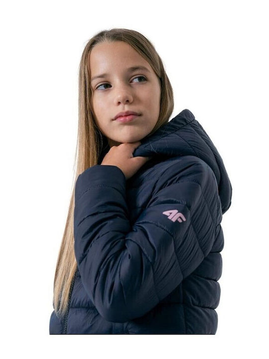 Kids' Quilted Jacket Short with Hood Navy Blue
