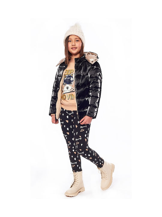 Evita Kinderjacke Kurz mit Futter & Kapuze Schwarz