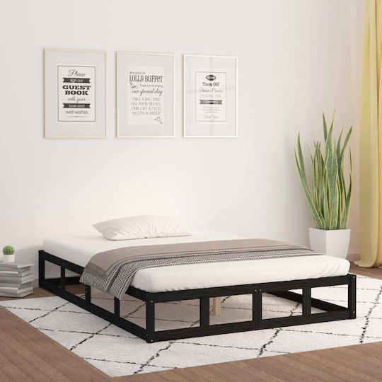 Bed Base Double made of Wood Black 140x190cm.