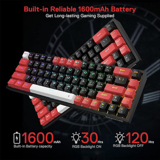 Redragon K631 Pro BRW Ασύρματο Gaming Μηχανικό Πληκτρολόγιο 65% με Custom Red διακόπτες και RGB φωτισμό (Αγγλικό US)