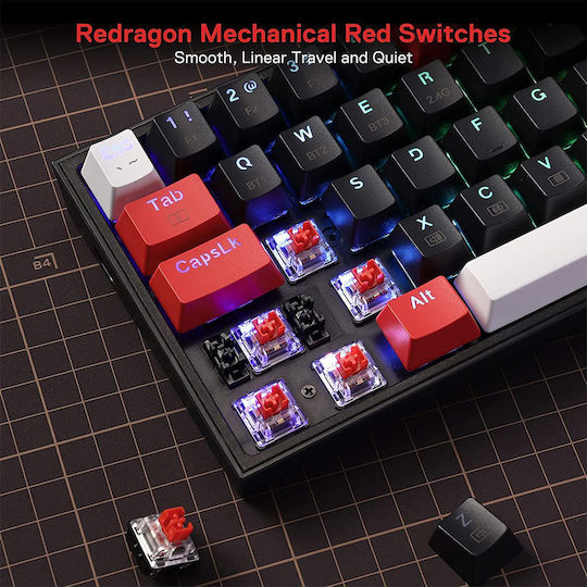 Redragon K631 Pro BRW Ασύρματο Gaming Μηχανικό Πληκτρολόγιο 65% με Custom Red διακόπτες και RGB φωτισμό (Αγγλικό US)