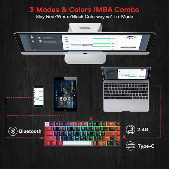 Redragon K631 Pro BRW Ασύρματο Gaming Μηχανικό Πληκτρολόγιο 65% με Custom Red διακόπτες και RGB φωτισμό (Αγγλικό US)