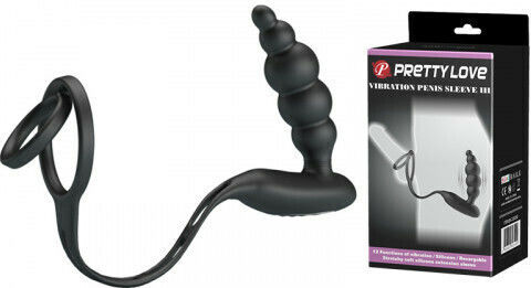 Pretty Love Vibration Penis Sleeve III Vibrating Cock Ring Schwanz mit Analplug Black