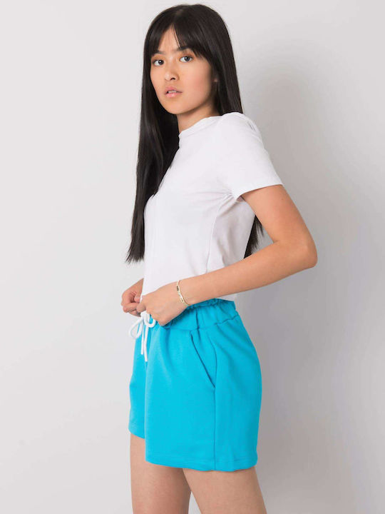 Rue Paris Women's High-waisted Shorts Light Blue