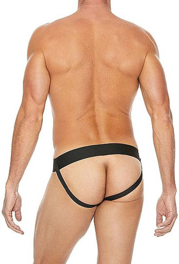 Shots Ouch! Striped Front With Zip Jock Jockstrap Sexy pentru bărbați Black