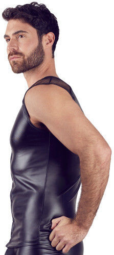 Nek Nek Wetlook Stretcy Shirt With Hidden Press Studs Black